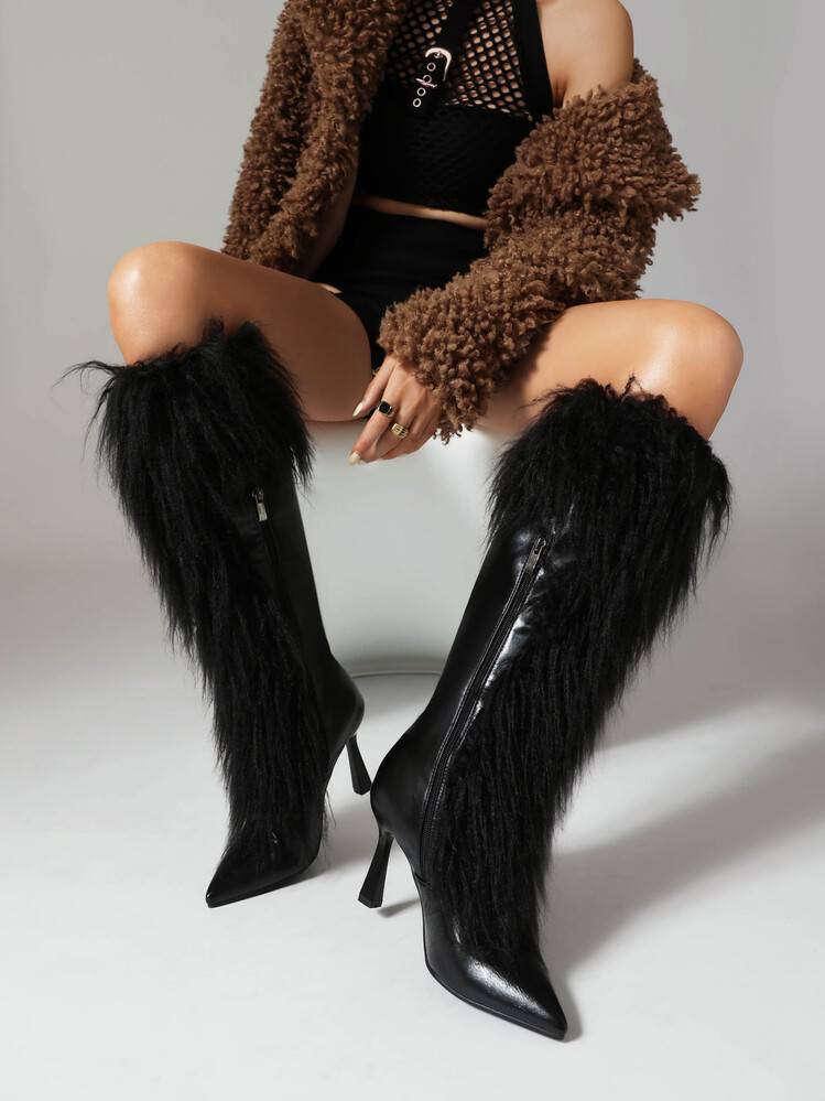 Womens Tassel Boots Stylish HighHeel Long Boots With A Side Zipper foto 3