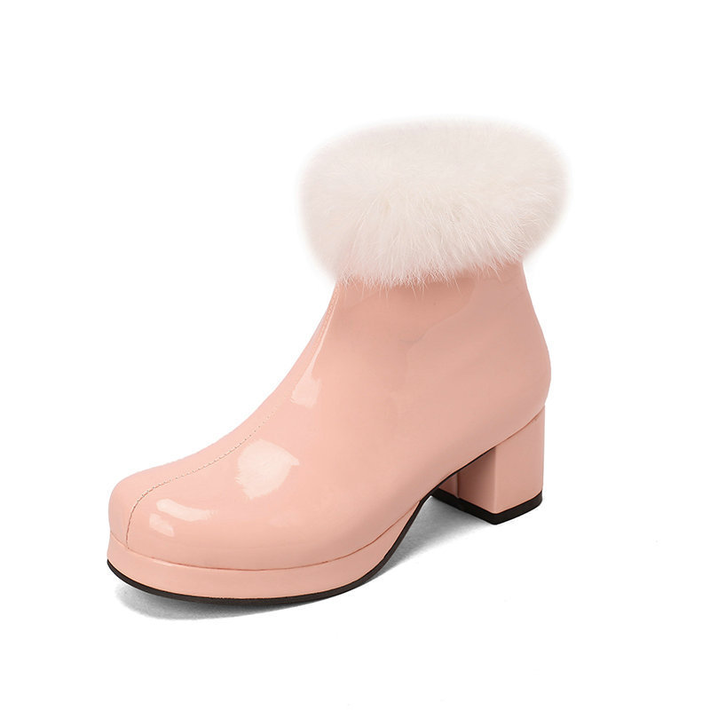Womens Short Boots For Fall Winter Patent Leather Chunky Heel foto 4