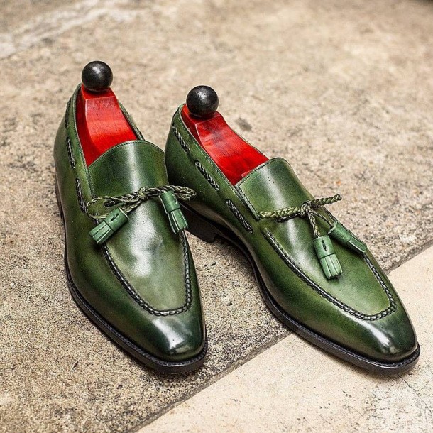 British-style Round-toe Mens PU Green Tassel Shoes foto 2