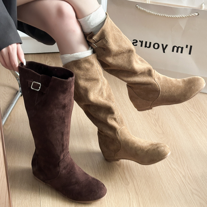 Khaki Suede Pointed-toe Boots For Women foto 3