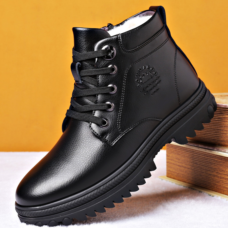 Winter Cotton Shoes Men's Leather Thickened Wool foto 3