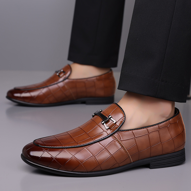Men's Plaid Light Luxury Plus Size Rubber Sole Lightweight Leather Shoes foto 3