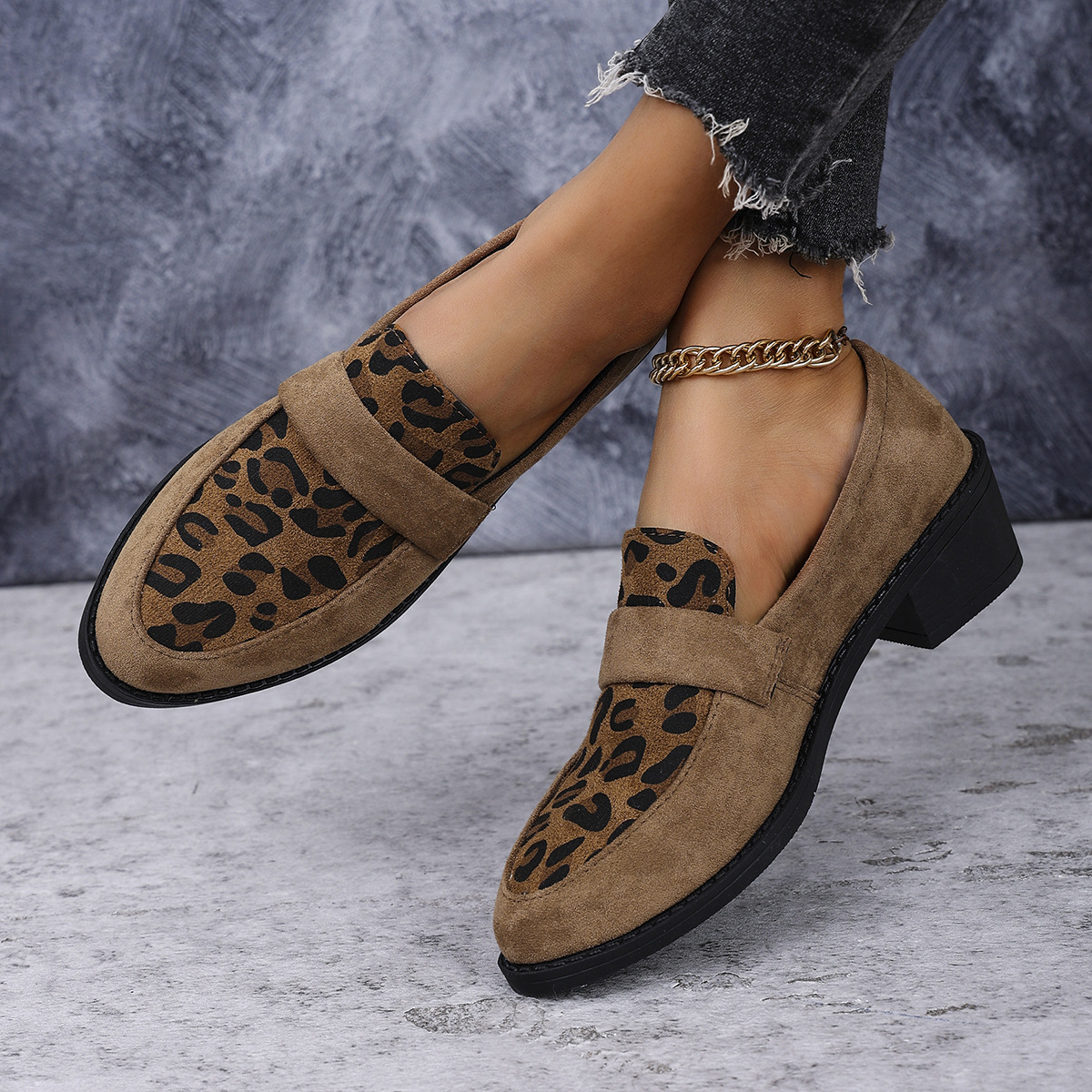 Leopard Print Slip-on Casual Suede Doug Single-layer Shoes foto 4