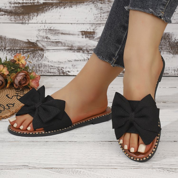 Foreign Trade Flat-Soled Rhinestone Bow Slide Sandals foto 3
