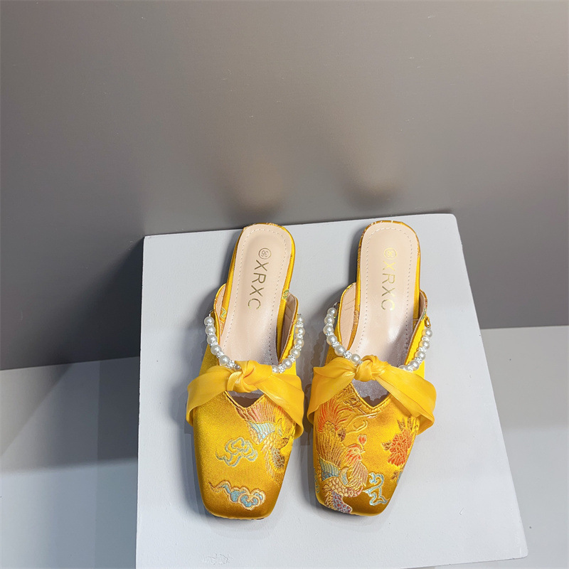 Embroidered Flat Square-toe Low-cut Half-slipper For Women foto 2