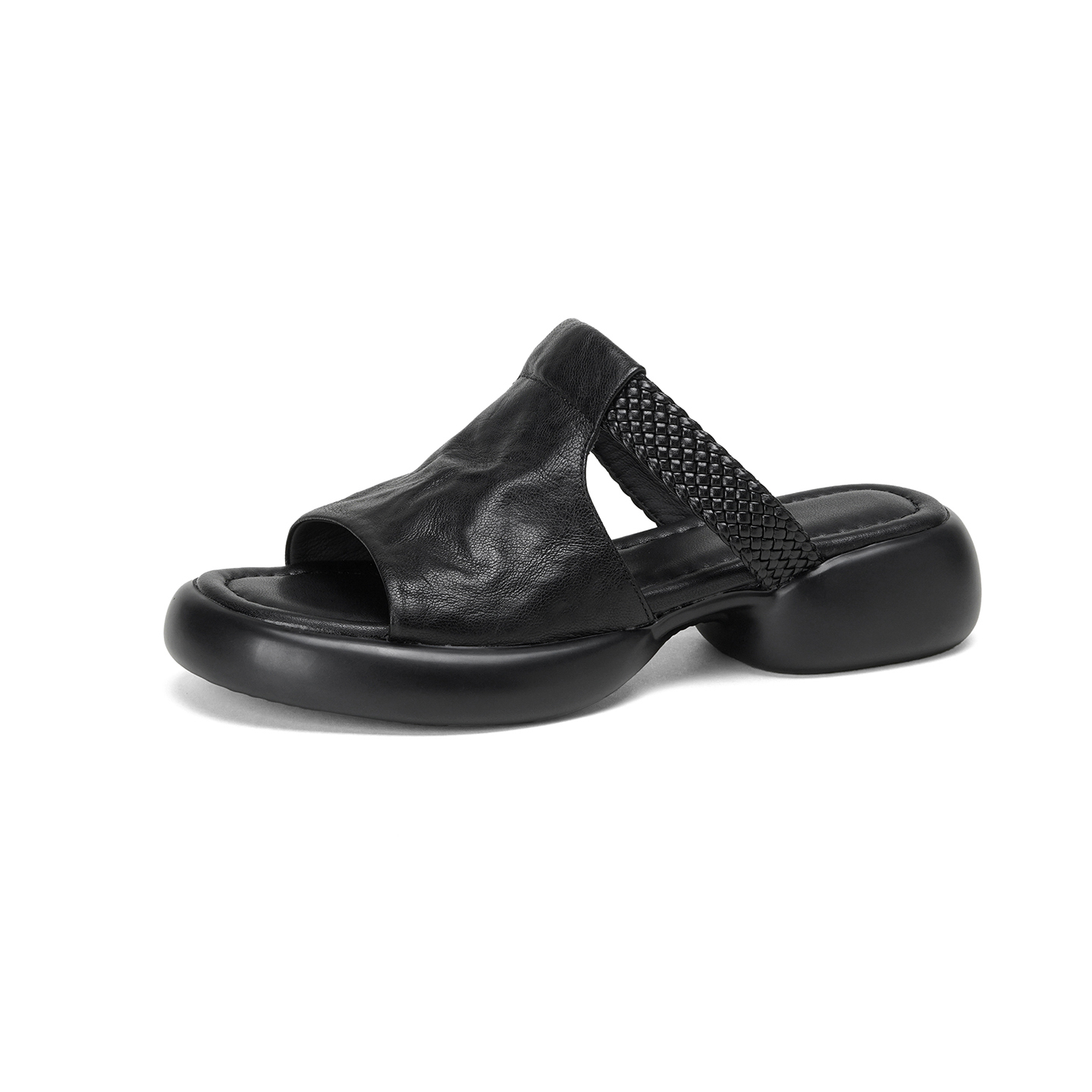 Women's Handmade Full-Grain Sheepskin Woven Platform Slide Sandals, Open-Toe Chunky Mules foto 4