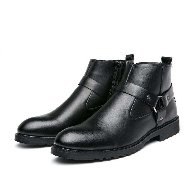 Zipper Pointed British Style High-top Large Size Leather Boots foto 5