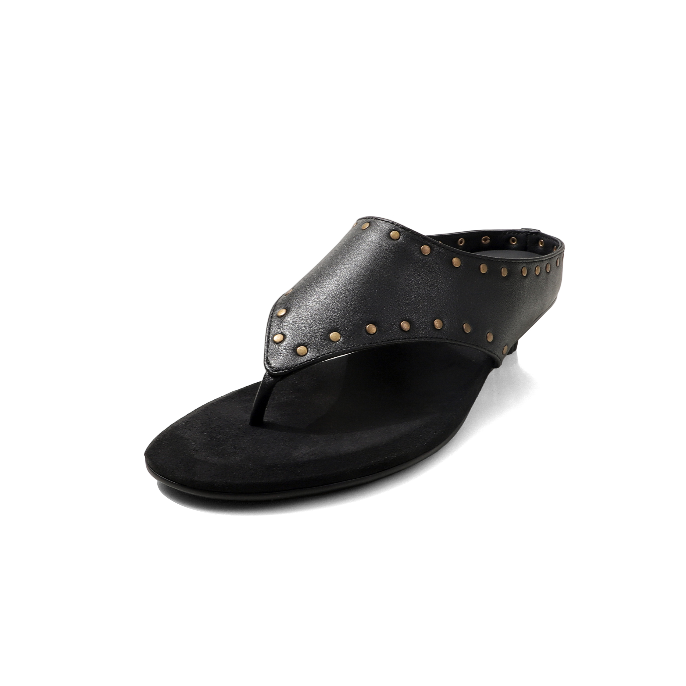 Women's Handmade Washed Cow Leather Studded Thong Mules, Premium Full-Grain Leather Kitten Heel Sandals foto 4