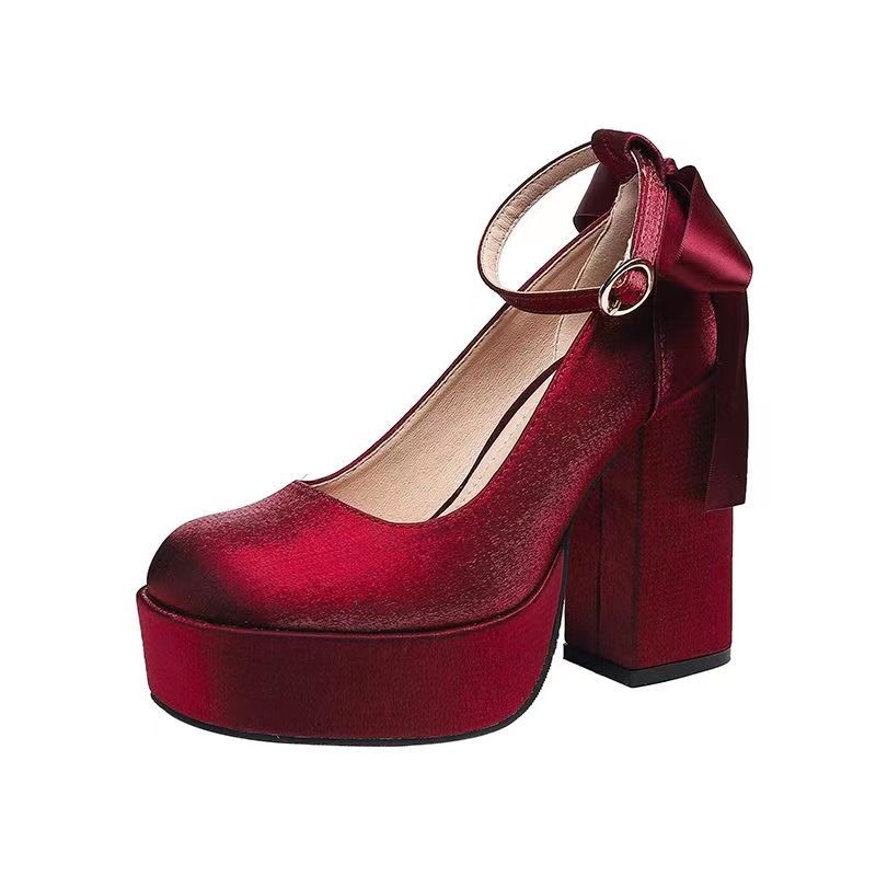 Waterproof Platform Women's Thick Heel Red Wedding Shoes foto 5