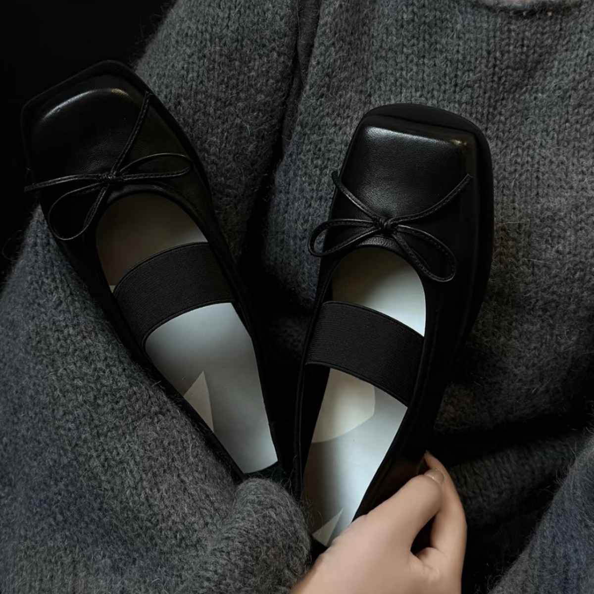 Womens Bow-Knot Genuine Leather Ballet Flats With Thick Soles foto 2