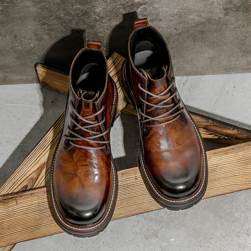 First Layer Cowhide Men's High-top Martin Boots British Formal Wear foto 4