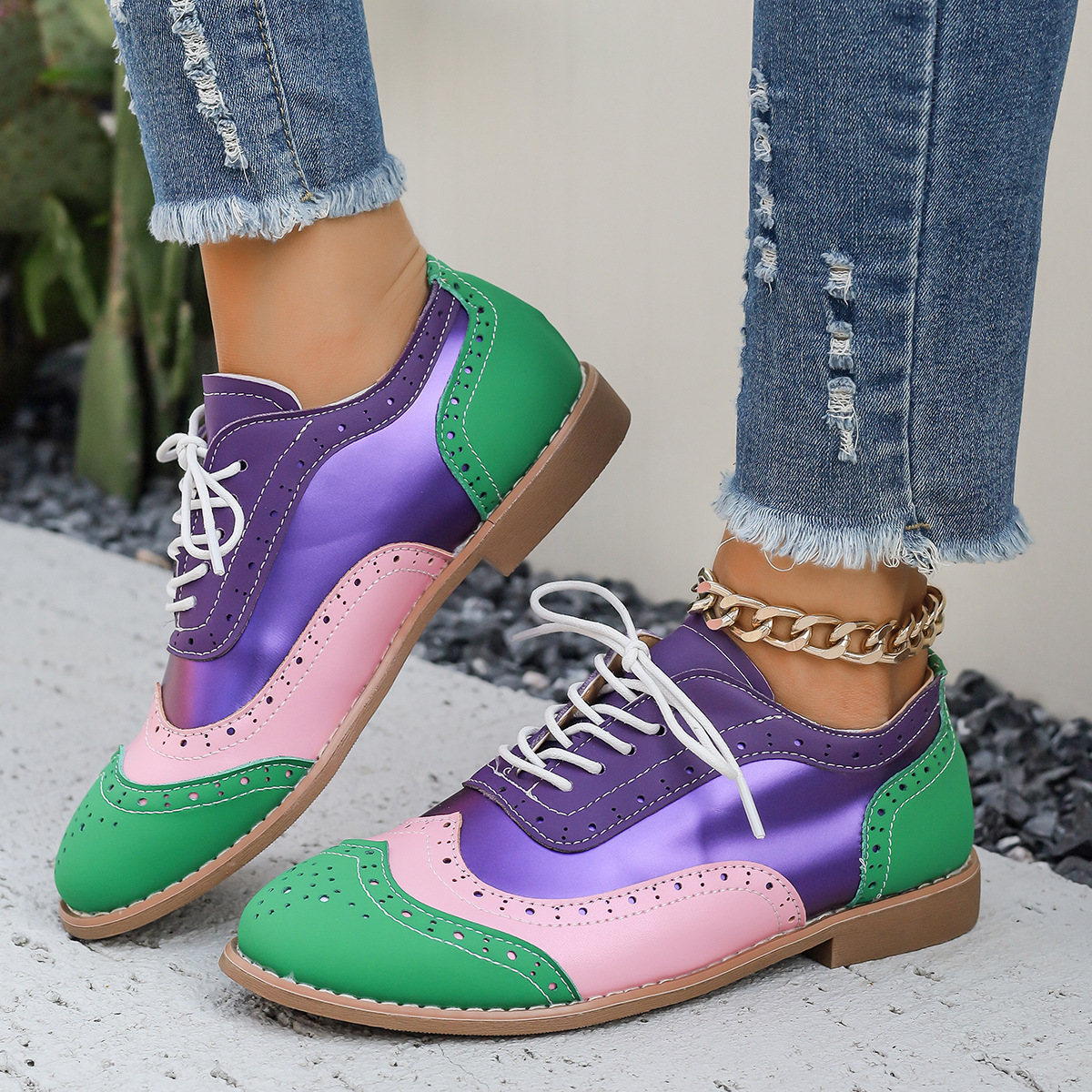 Flat Sneakers Wear-resistant Casual Low-top Lace-up Round Toe Single Shoes foto 5