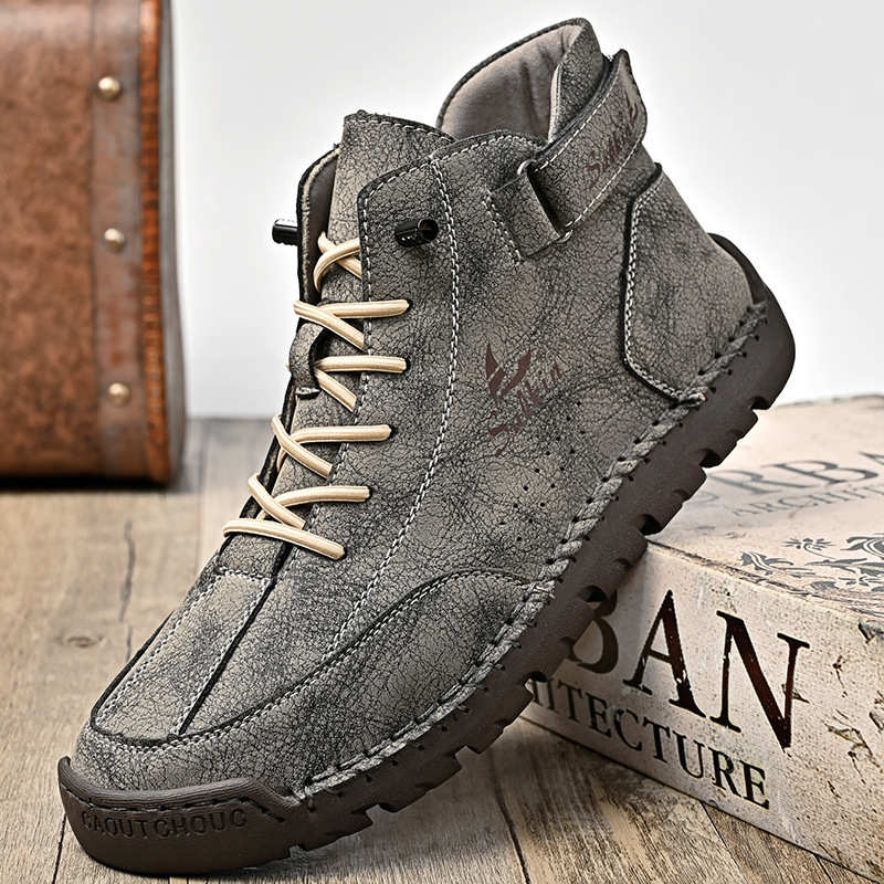 Men's Leather Shoes Casual Hand Stitching Flat Round Toe foto 5