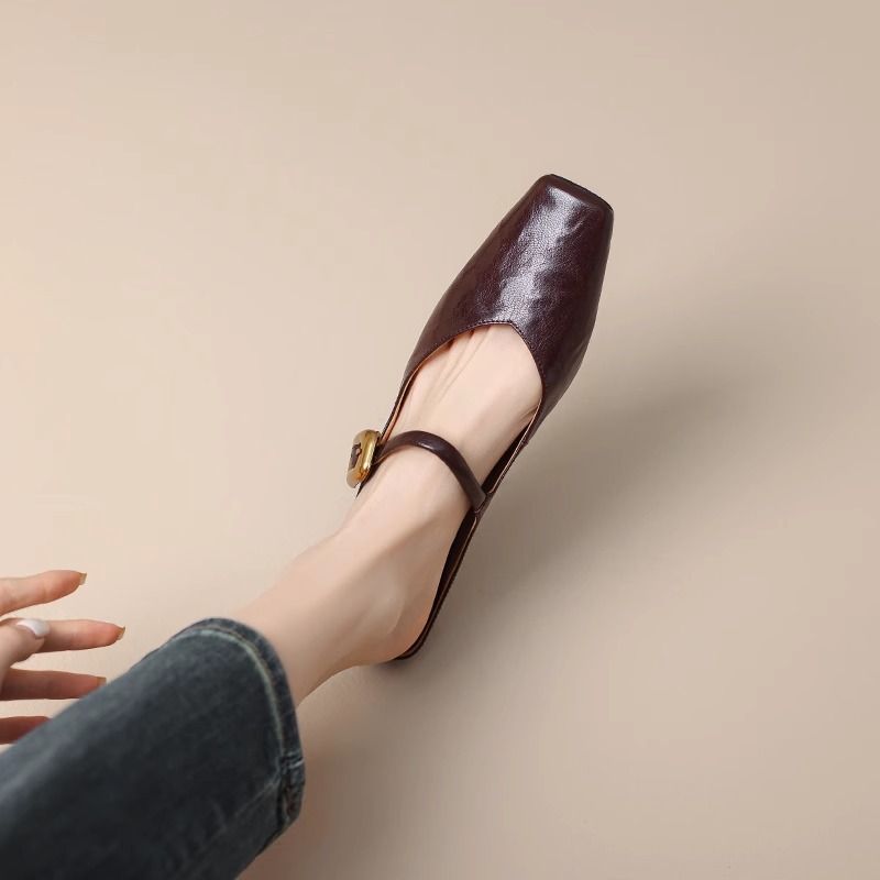 Women's Retro Square-Toe Chunky-Heel Closed-Toe Half Slippers foto 5