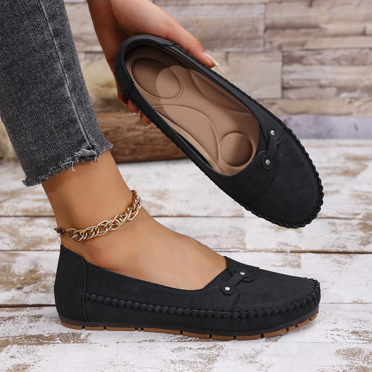 Womens Retro-Style Flat Loafers Shoes foto 2