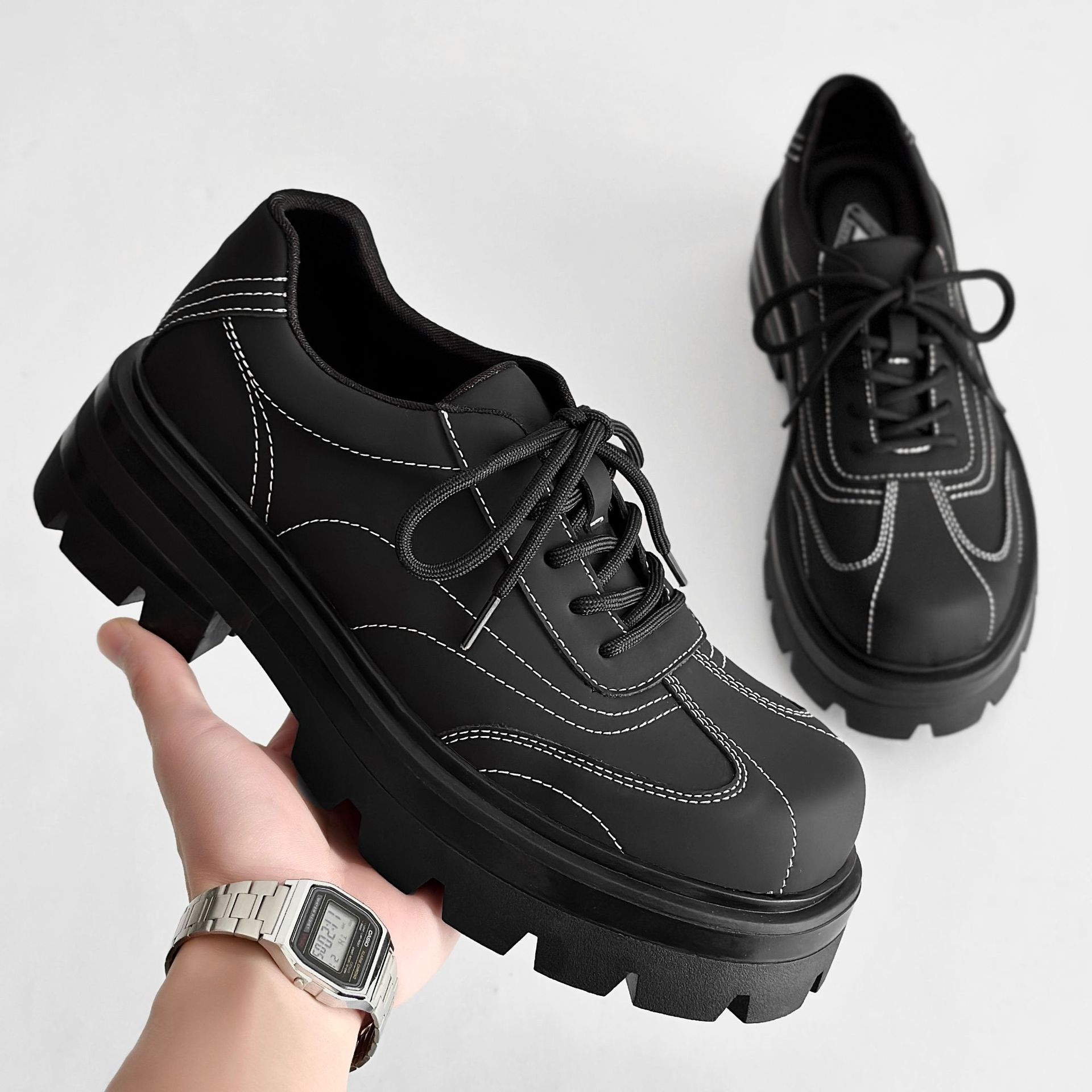 Thick-soled Matte British Commuter Leather Shoes foto 3