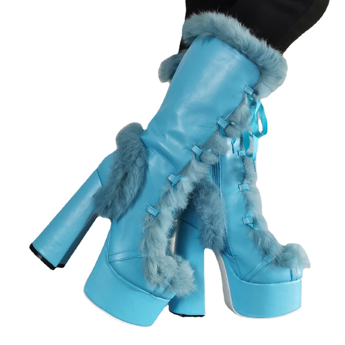 Chunky-heeled High-heeled Plus-size Fuzzy Womens Boots foto 2