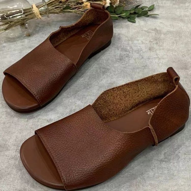 Retro Handmade Soft Leather Open-toe Fish-mouth Shoes With A Soft Sole foto 3