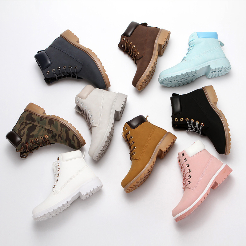 Pink With Velvet Lining Warm Flat Bottom High-top Men's Shoes Couple Martin Boots foto 5
