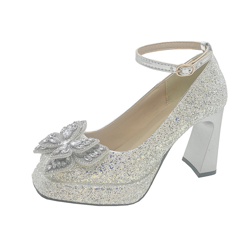 Women's Crystal Sequined Silver High Heels