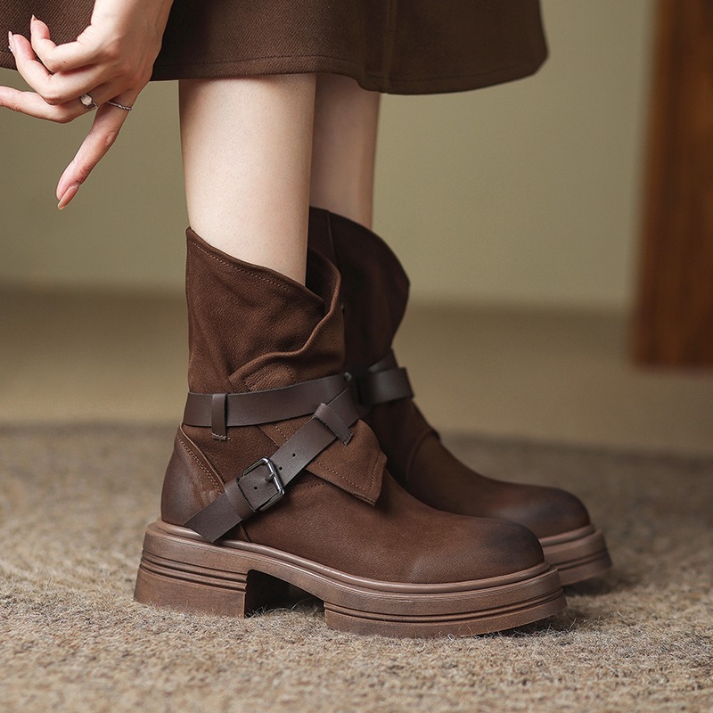 Brown Retro British Style Ankle Boots Autumn Winter foto 5