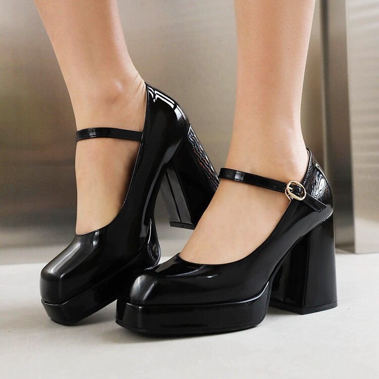 Spring Summer New Women's Shoes Mary Jane High Heels Patent Leather Square Toe foto 3