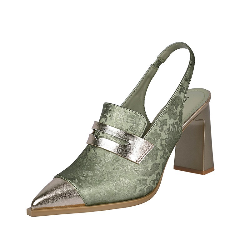 Chunky-heeled Pointed-toe Deep-vamp Versatile Strappy Sandals foto 2