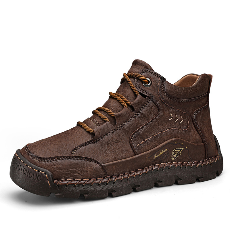 Fleece-lined Warm Mid-top Cotton-padded Shoes Soft Bottom Stitching Non-slip Men's Outdoor Leisure Shoes foto 3