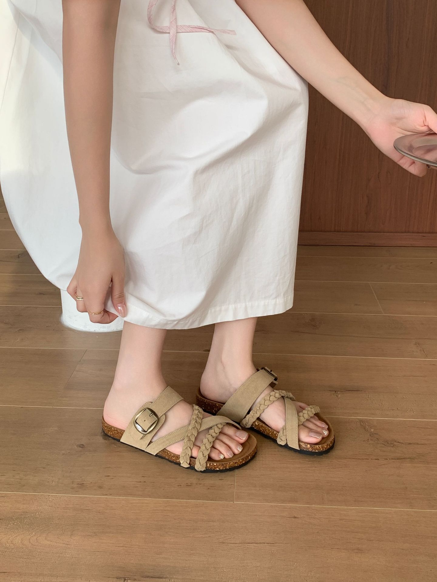 Retro Mori-style Open-toe Outdoor Soft-soled Woven Slippers foto 2