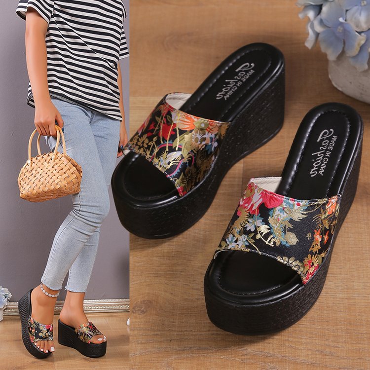 One-strap Wedge Sandals For Women Thick-soled High Heels With A Waterproof Platform Outdoor Beach Slippers