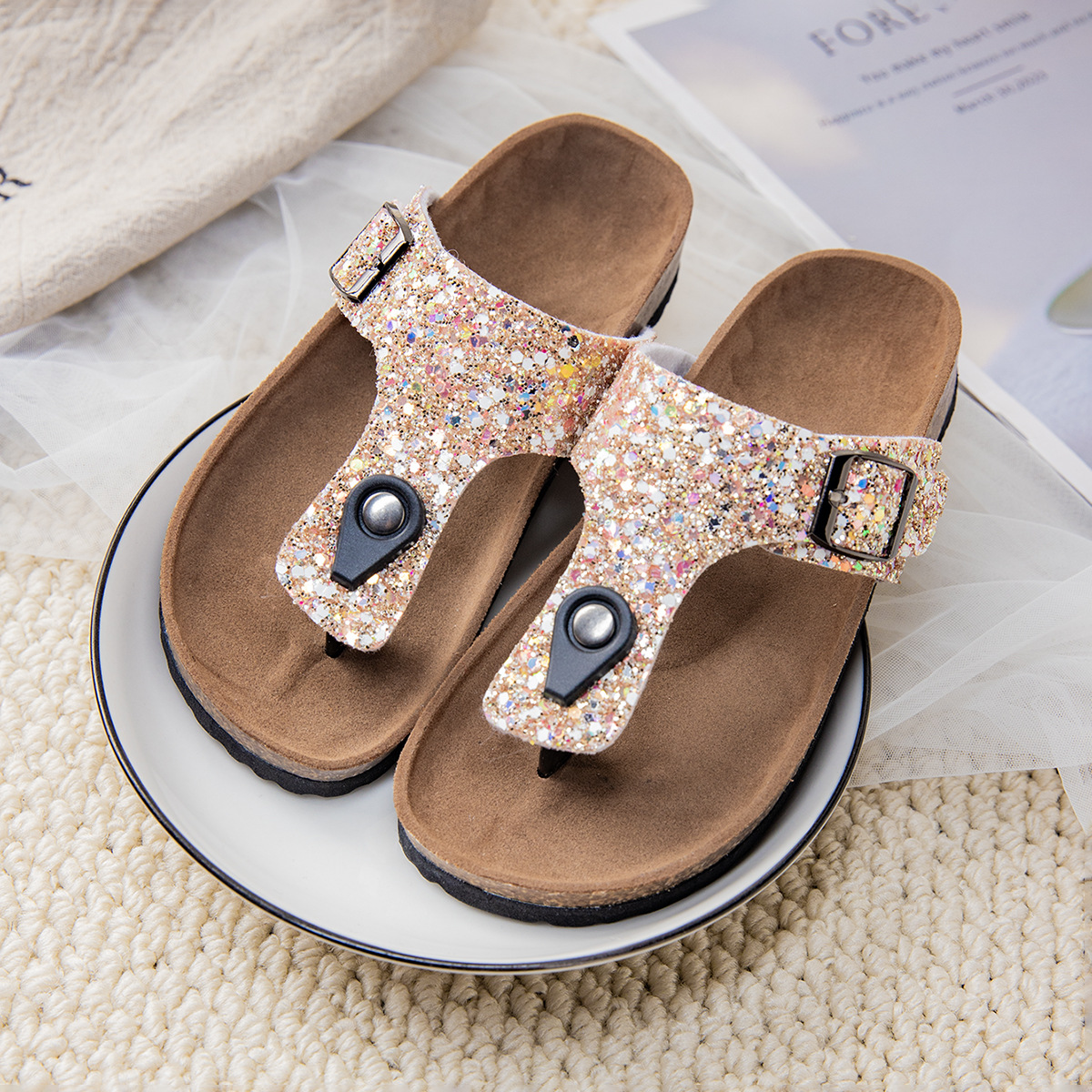 Cork Flip-flops Couples Shoes Beach Outdoor Slippers foto 3