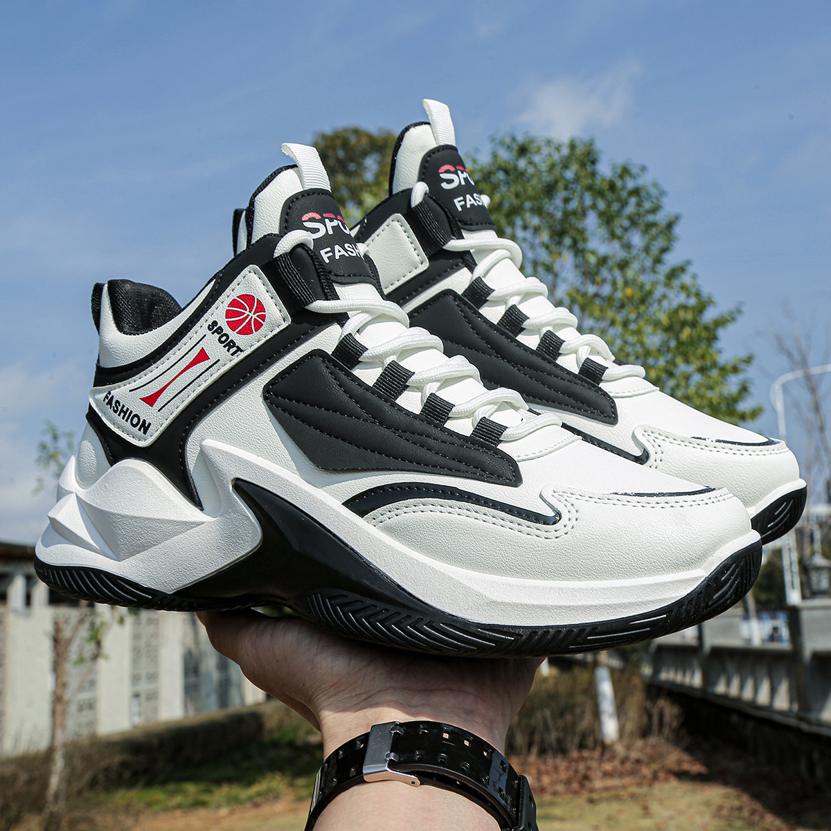 Waterproof High-top Soft Leather Basketball Shoes foto 2