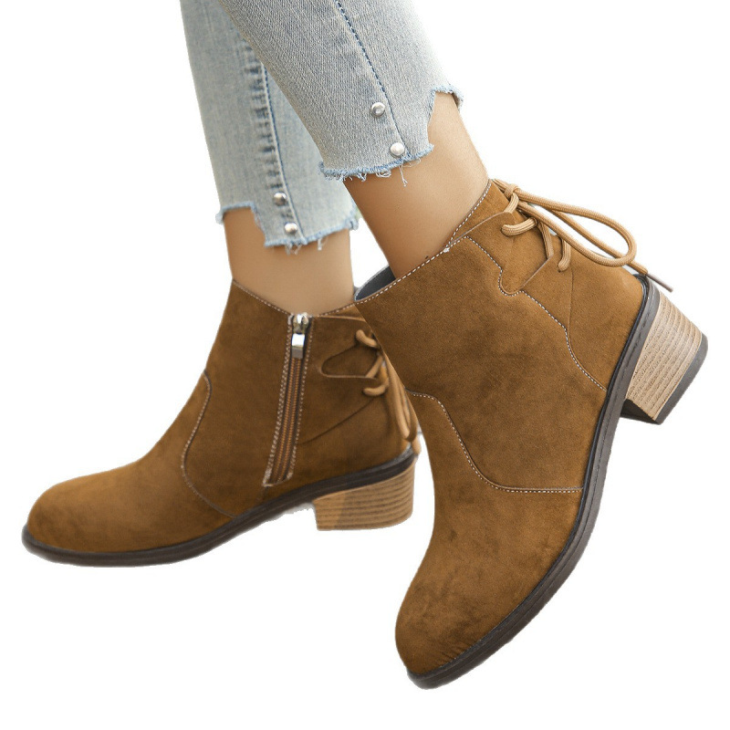 Plus Size Back Bandage Retro Chunky Heel Side Zipper Martin Boots foto 2