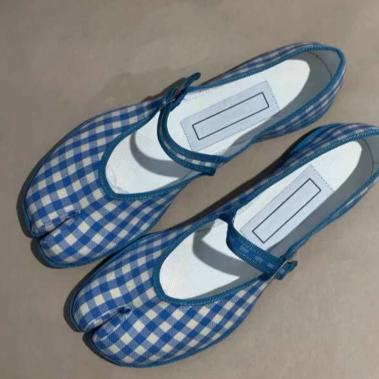 Korean Style Plaid Split Toe Ballet Flat Bottom Pumps foto 2