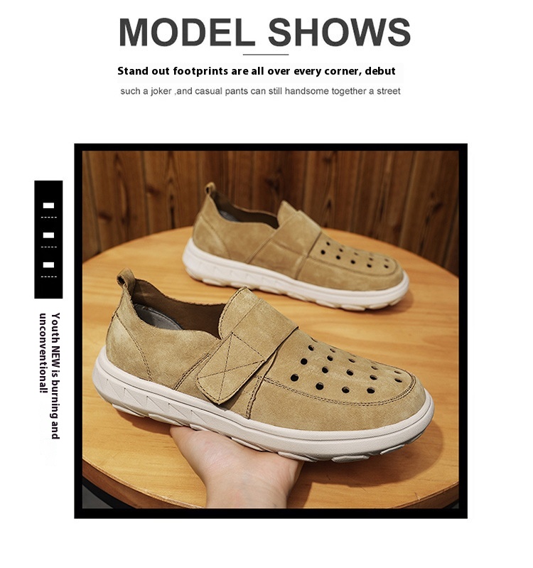 Pigskin Casual Hollow Out Breathable Velcro Suede British Casual Outdoor Shoes foto 5