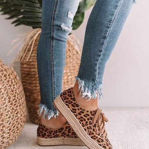 Flat Heel Leopard Print Lace Up Casual Women's Casual Pumps