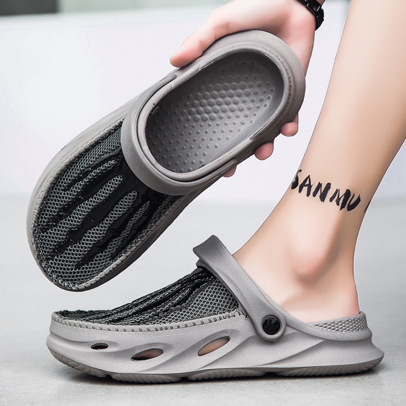 Mesh Sandals Half Pack Casual Bird's Nest Hole Shoes Men's Beach Lazy Half Slippers Plus Size foto 4