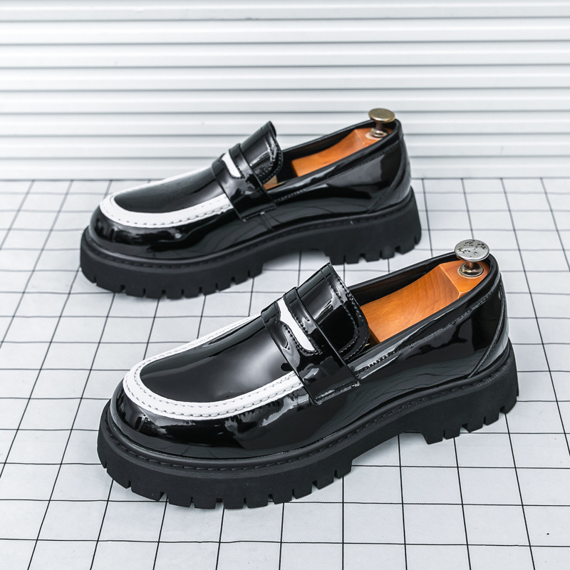 Men's Chunky Heel Fashion All-matching Simple And Comfortable Leather Shoes foto 3
