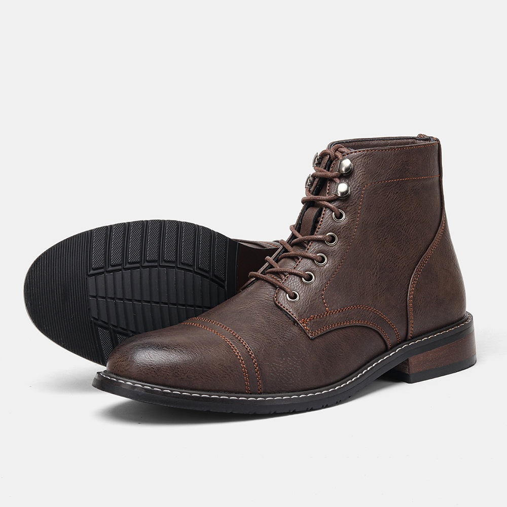 Men's Plus Size Retro Fashion Work Clothes Leather Martin Boots foto 4