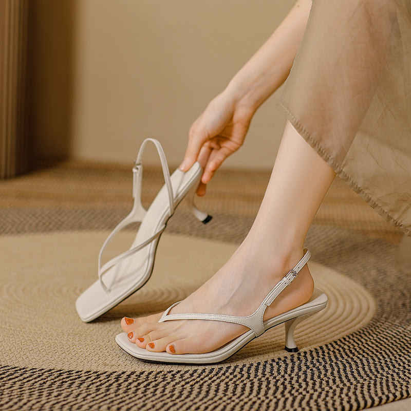 Soft Leather Square Toe High Heel Sandals For Women Summer foto 4