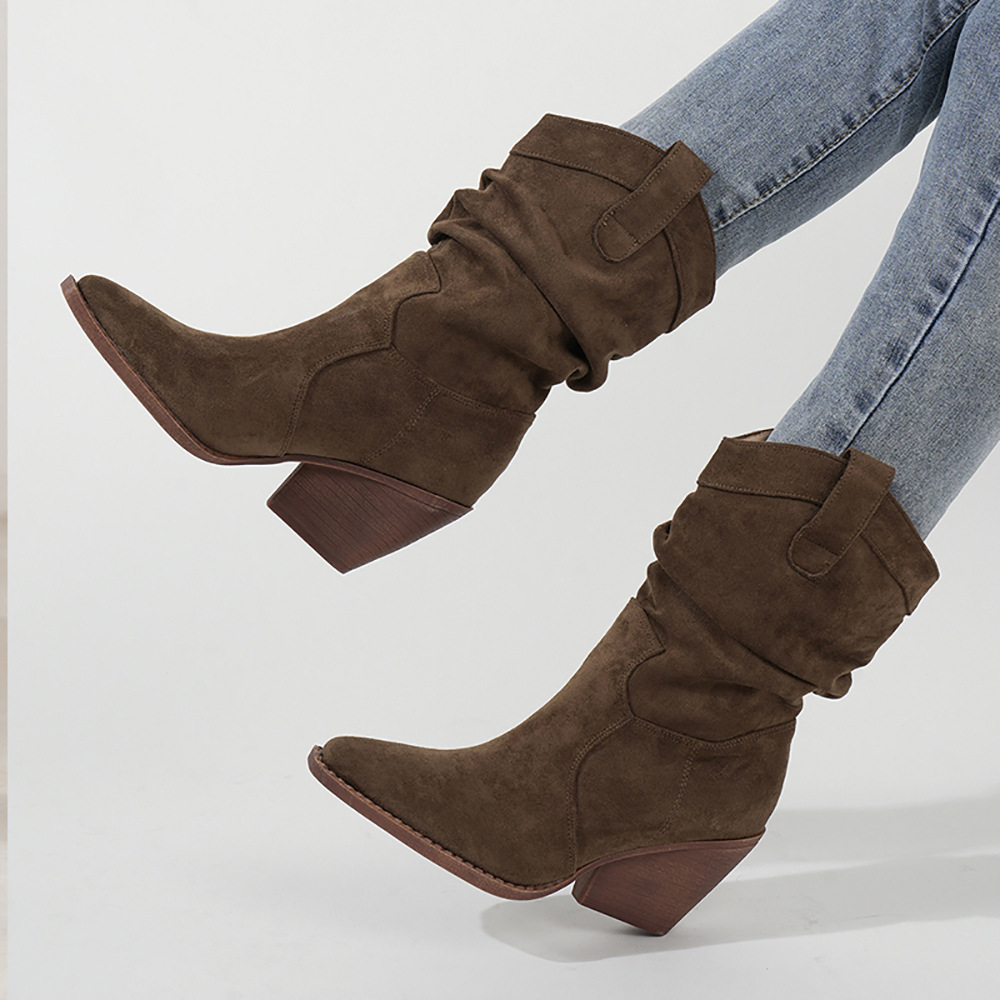 Thick Heel Brown High Heels Women's Ankle Boots foto 3
