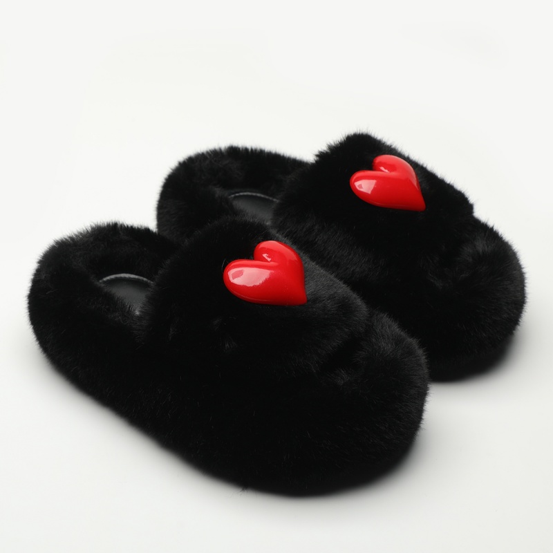 Heart-shaped Thick Bottom Fluffy Slippers Women's Outer Wear New Autumn And Winter Fleece-lined foto 5