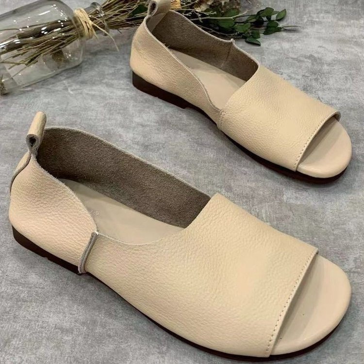 Retro Handmade Soft Leather Open-toe Fish-mouth Shoes With A Soft Sole foto 5