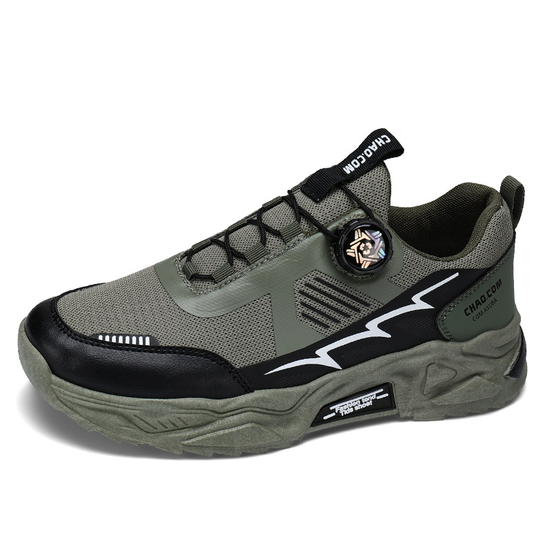 Leather Surface Men's Mesh Breathable Sports Low-top Shoes