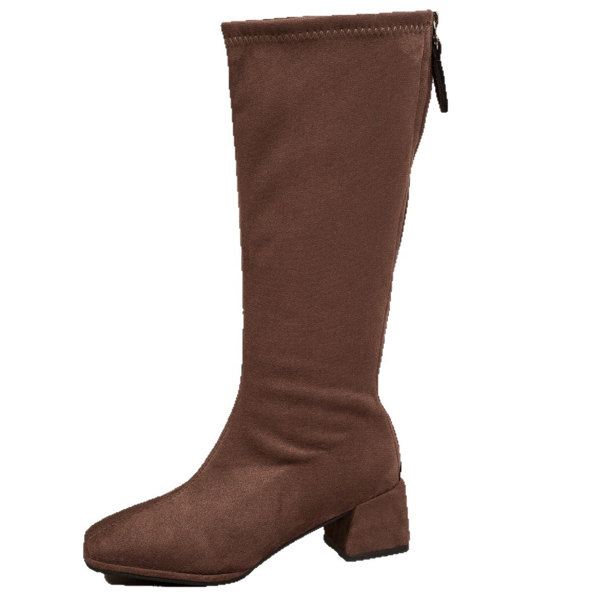 Winter Block-toe Figure-flattering Chunky-heel Stretch Boots foto 3