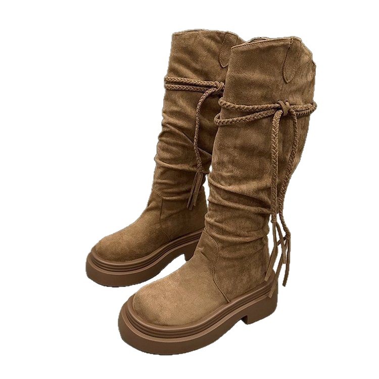 Retro Fashion Versatile Fringe Stacked Boots Women foto 3