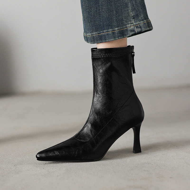 Womens Stylish Chic Ankle Boots With Zippers foto 4