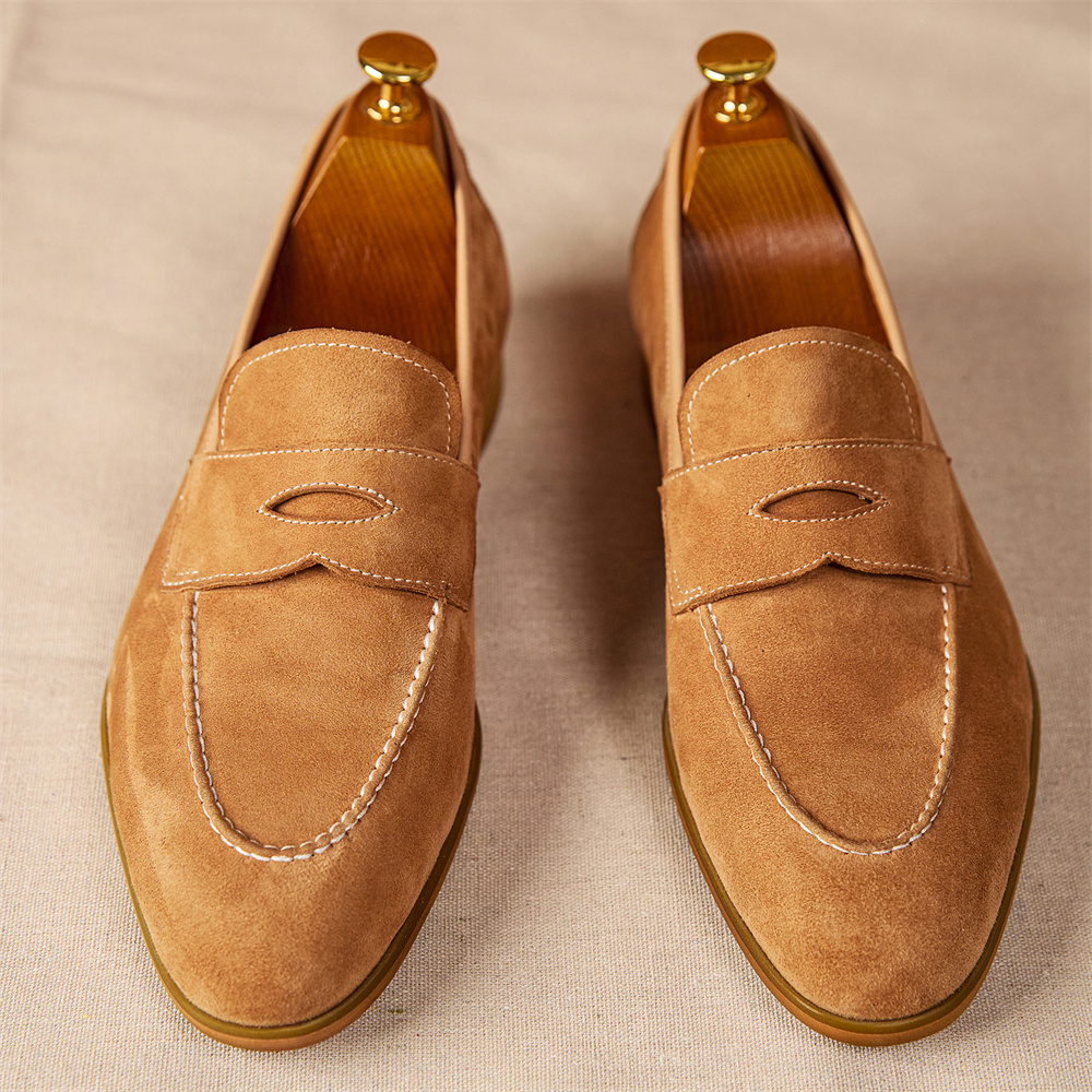 Men's Loafers With Round Toe Brown Suede foto 3