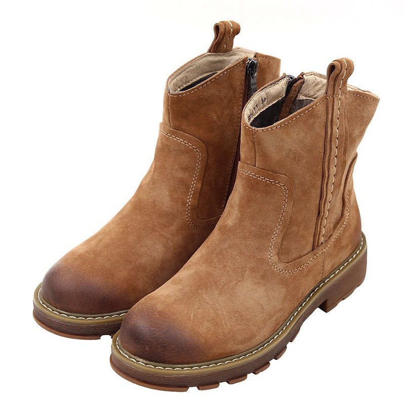 Women's Suede Flat Fleece-Lined Ankle Boots Travel Boots With Wide Opening Design foto 3
