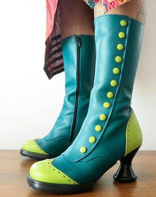 Fashionable Button-decorated Irregular-heeled Women's Thigh-high Boots foto 4
